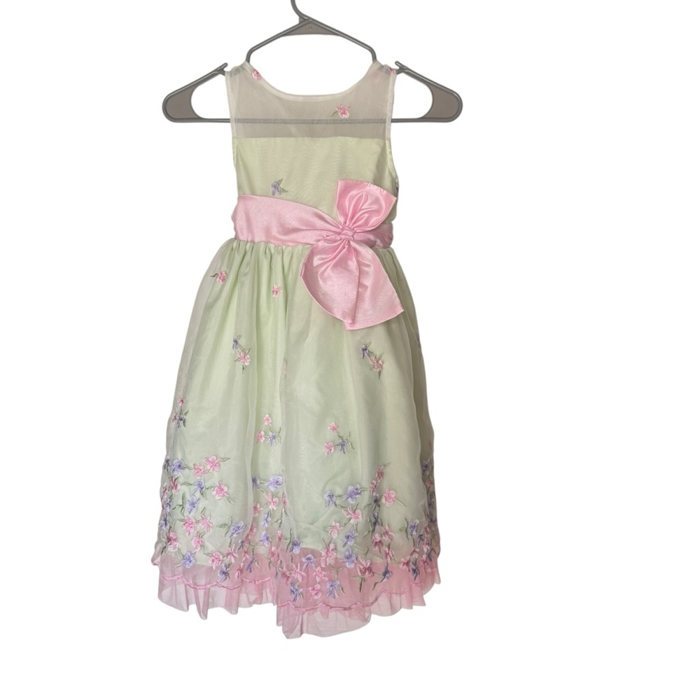 Jona Michelle Girls Size 5 Dress | Easter Spring Floral Pastel Green Pink Bow